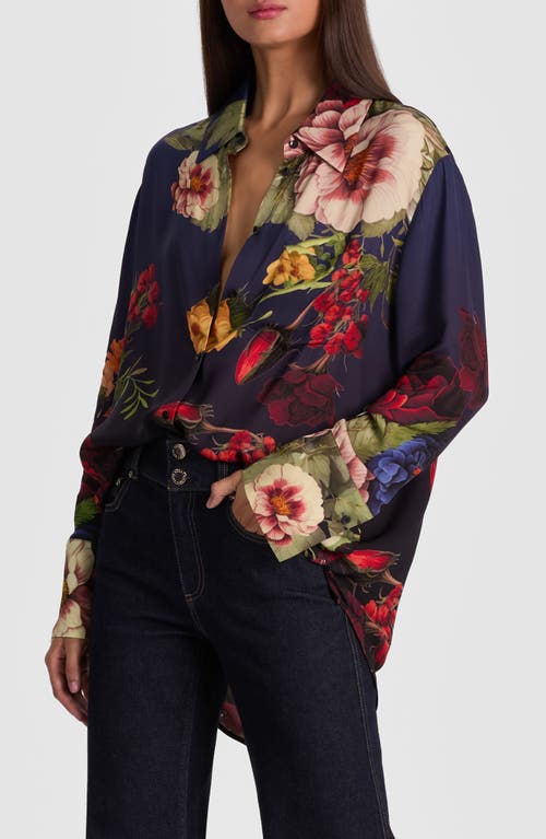 Alice And Olivia Magic Garden Gradient Finely Oversized Long-sleeve Shirt In Black