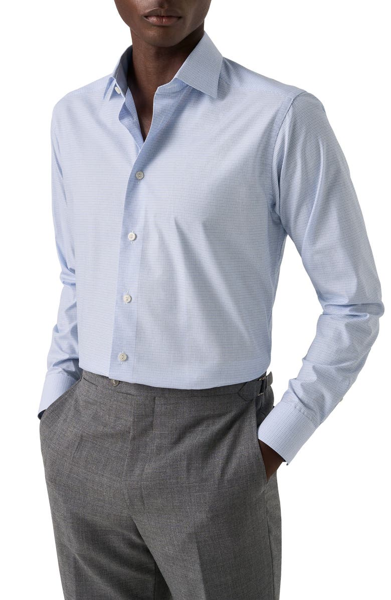 Eton Slim Fit Check Twill Dress Shirt, Main, color, Light Blue