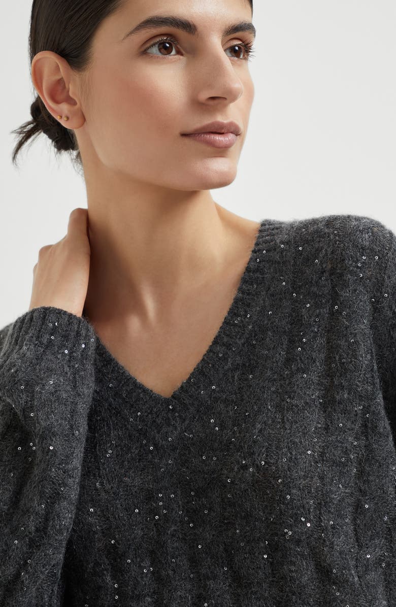 Brunello Cucinelli Dazzling Cable sweater, Alternate, color, Anthracite