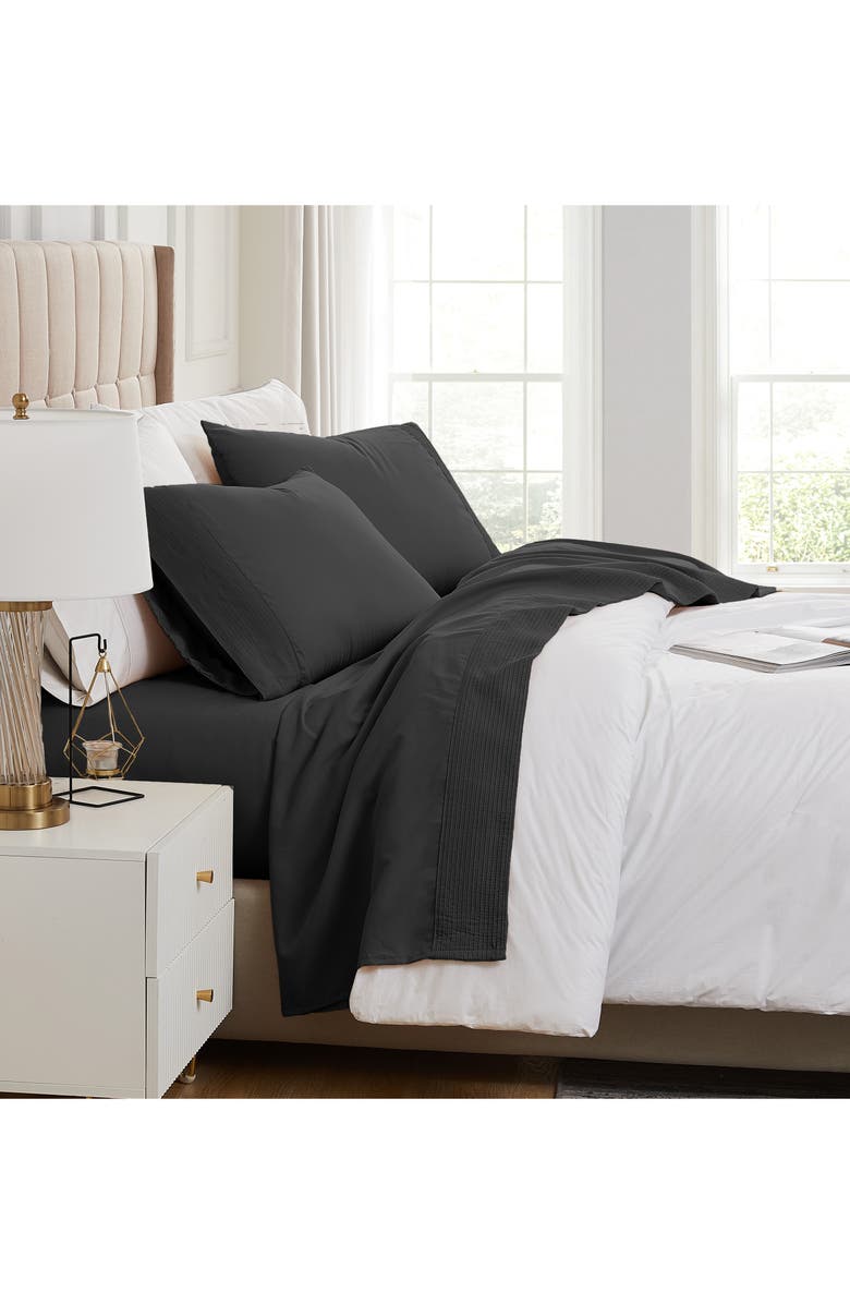 SOUTHSHORE FINE LINENS Premium Collection Pleated Extra Deep Pocket Sheet Set, Alternate, color, Black