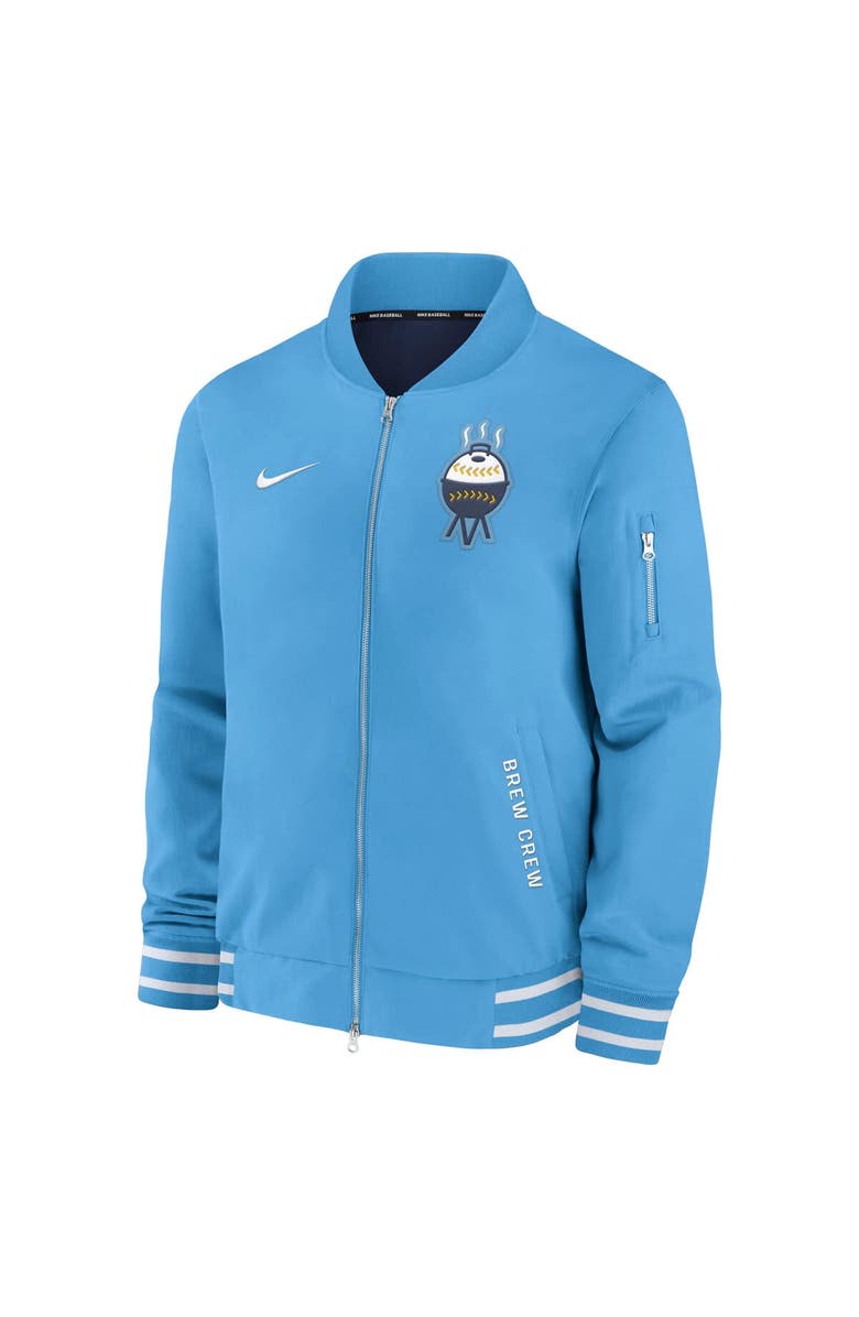 Nike Men's Nike  Light Blue Milwaukee Brewers Authentic Collection City Connect Full-Zip Bomber Jacket, Alternate, color, Light Blue