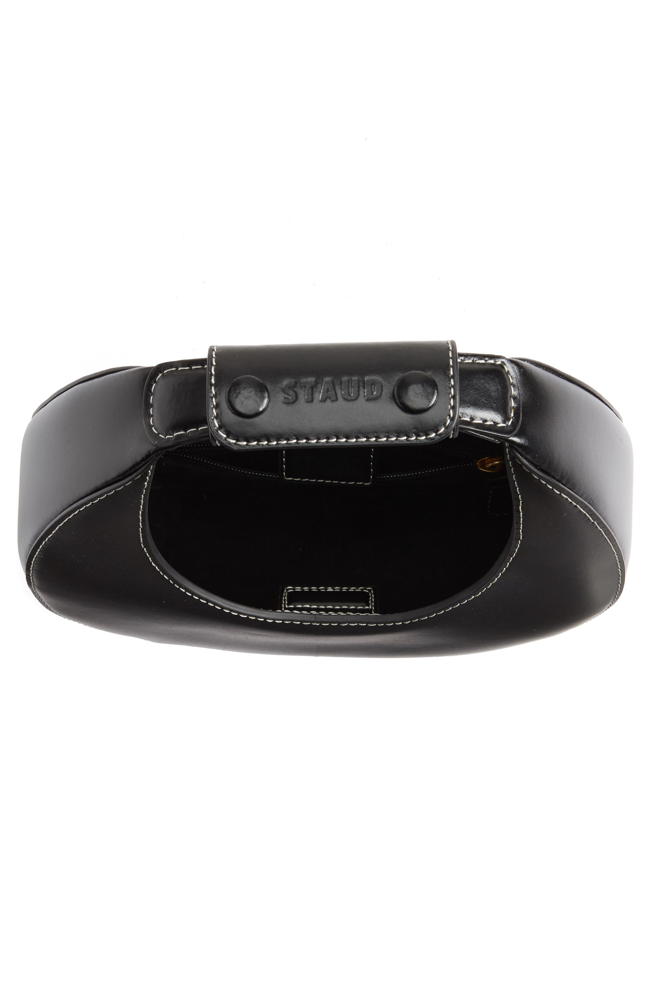 STAUD Mini Moon Leather Bag, Alternate, color, Black