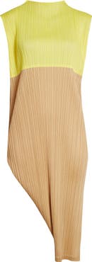 Pleats Please Issey Miyake Swing Colorblock Pleated Convertible Midi Dress