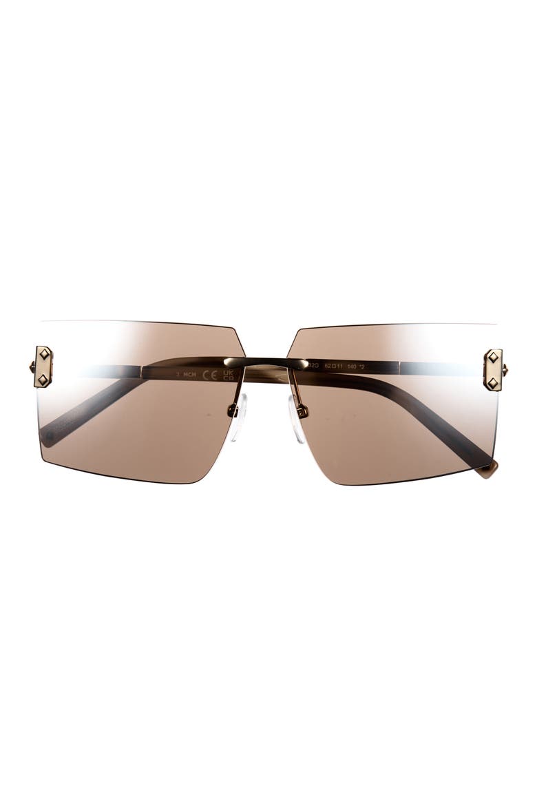 62mm Rectangular Sunglasses, Main, color, GOLD / BROWN MIRROR