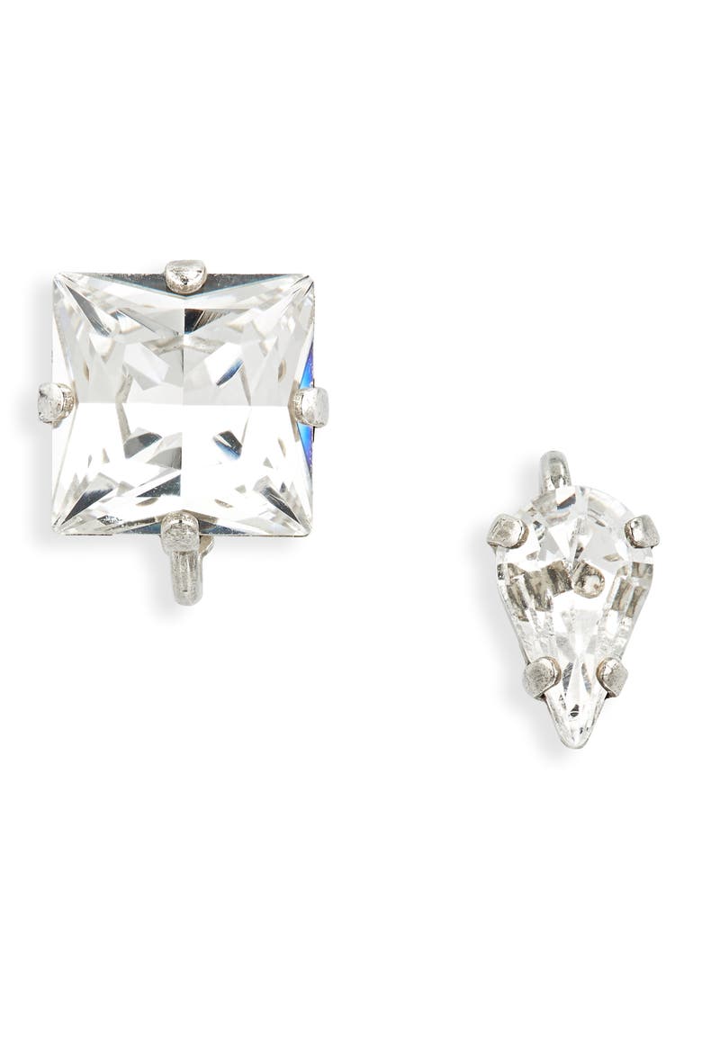Set of 2 Mismatched Rhinestone Ear Cuffs, Main, color, OXIDIZED SILVER/ CRYSTAL
