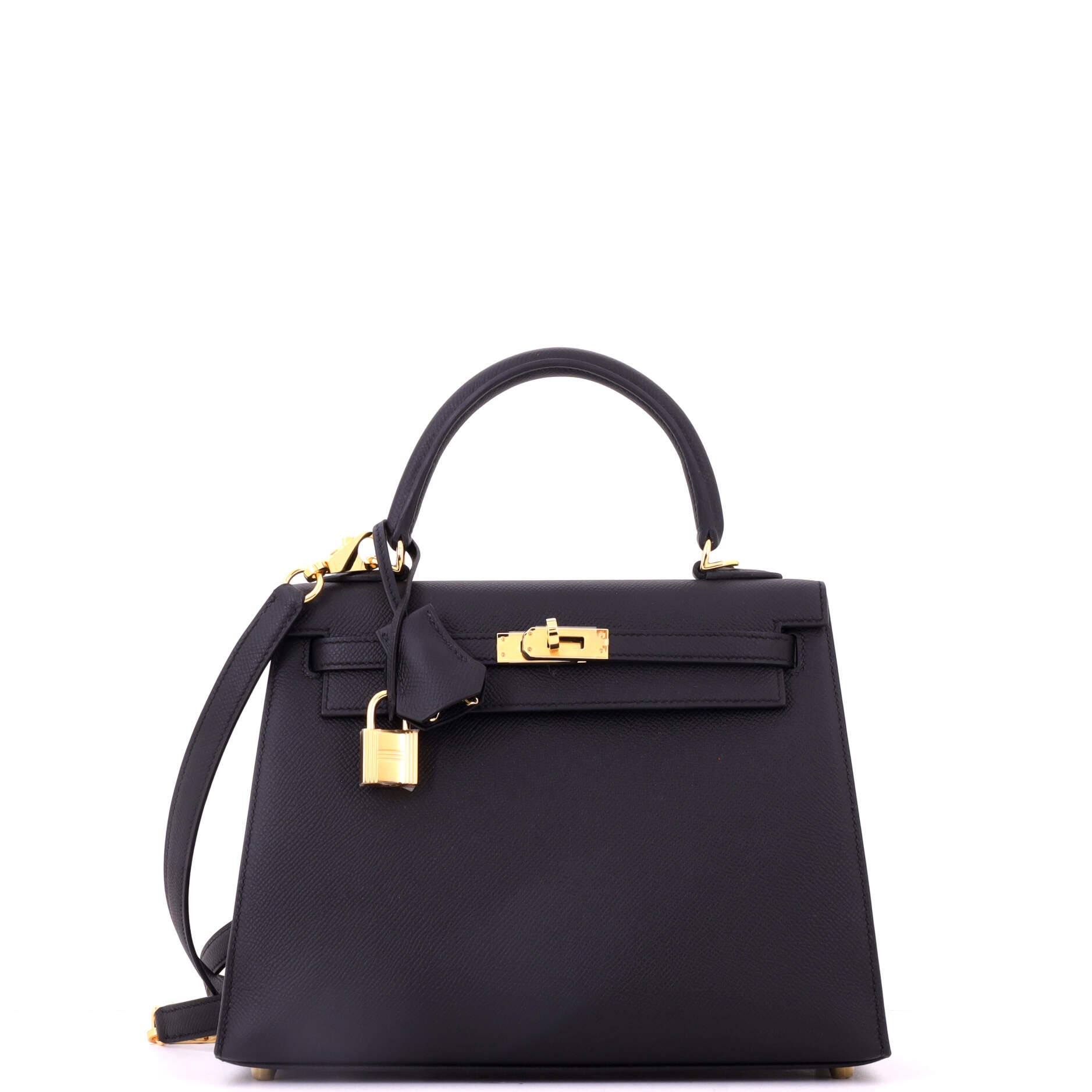 Kelly Handbag Black Epsom with Gold Hardware 25, Main, color, Black