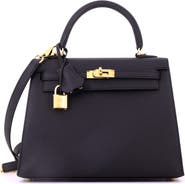 Pre-Owned Hermes Kelly Handbag Black Epsom with Gold Hardware 25