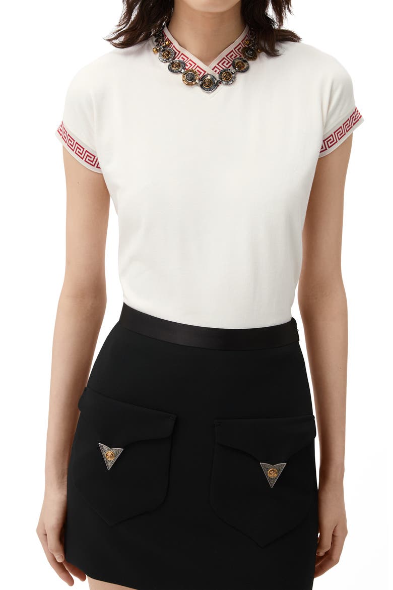 Greca Trim Stretch Cotton Jersey T-Shirt, Main, color, OPTICAL WHITE