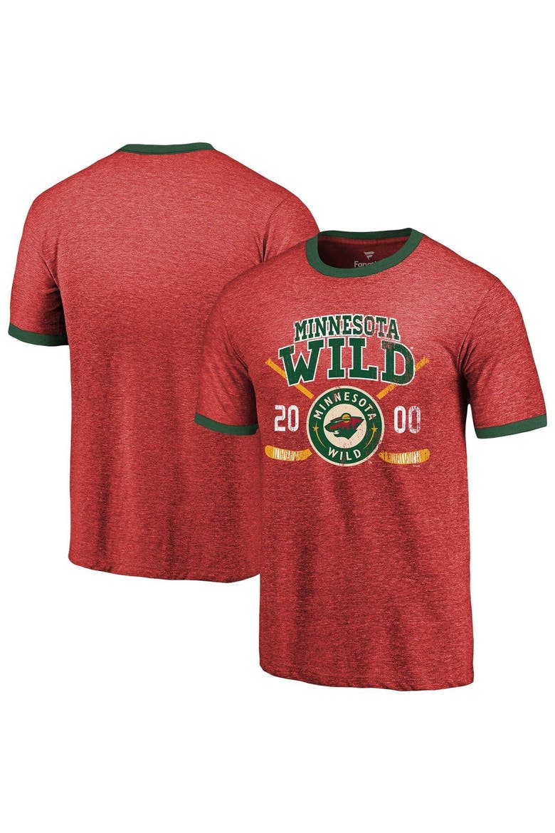 Men's Majestic Threads Red Minnesota Wild Buzzer Beater Tri-Blend Ringer T-Shirt, Alternate, color, Red