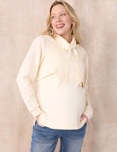 Motherhood Maternity Funnel Neck Pullover Nursing Sweatshirt In Neutral
