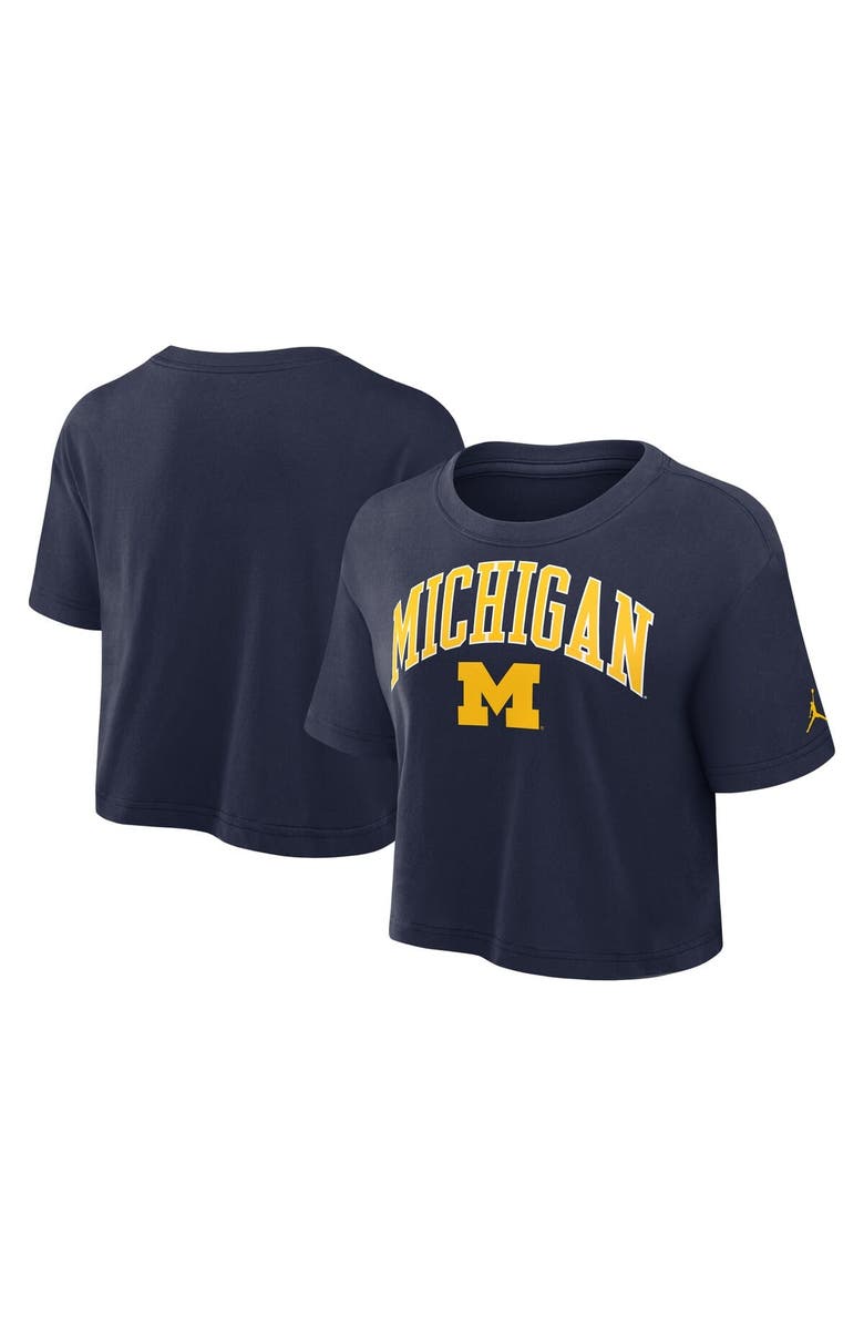 Jordan Brand Women's Jordan Brand Navy Michigan Wolverines Athletic Prep Arch Cropped Performance T-Shirt, Alternate, color,