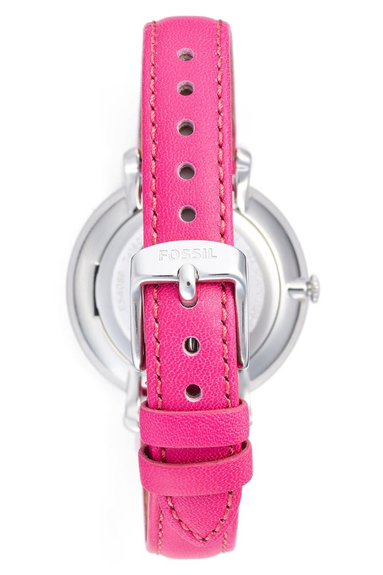 'Jacqueline' Leather Strap Watch, 36mm, Alternate, color, PINK/ SILVER