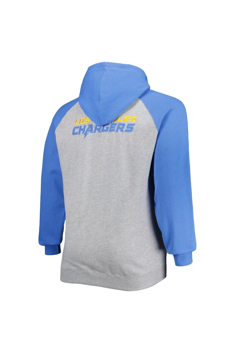Men's Fanatics Branded Heather Gray Los Angeles Chargers Big & Tall Fleece Raglan Full-Zip Hoodie Jacket, Alternate, color, Heather Gray
