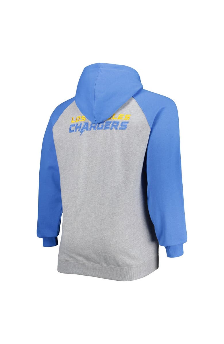 PROFILE Men's Fanatics Branded Heather Gray Los Angeles Chargers Big & Tall Fleece Raglan Full-Zip Hoodie Jacket, Alternate, color, Heather Gray