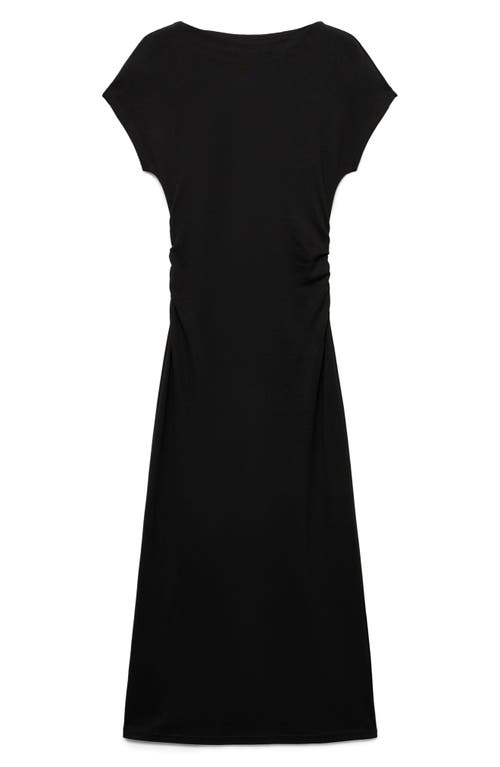 Mango Drape Waist Cotton Midi Dress In Black