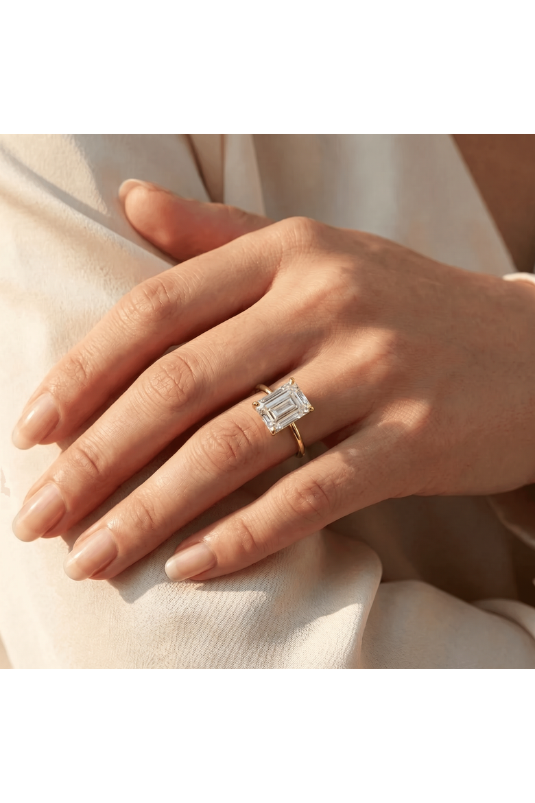 Certified 4Ct Emerald Cut Solitaire Diamond Engagement Ring Lab Grown 14k, Alternate, color, 14k Yellow Gold