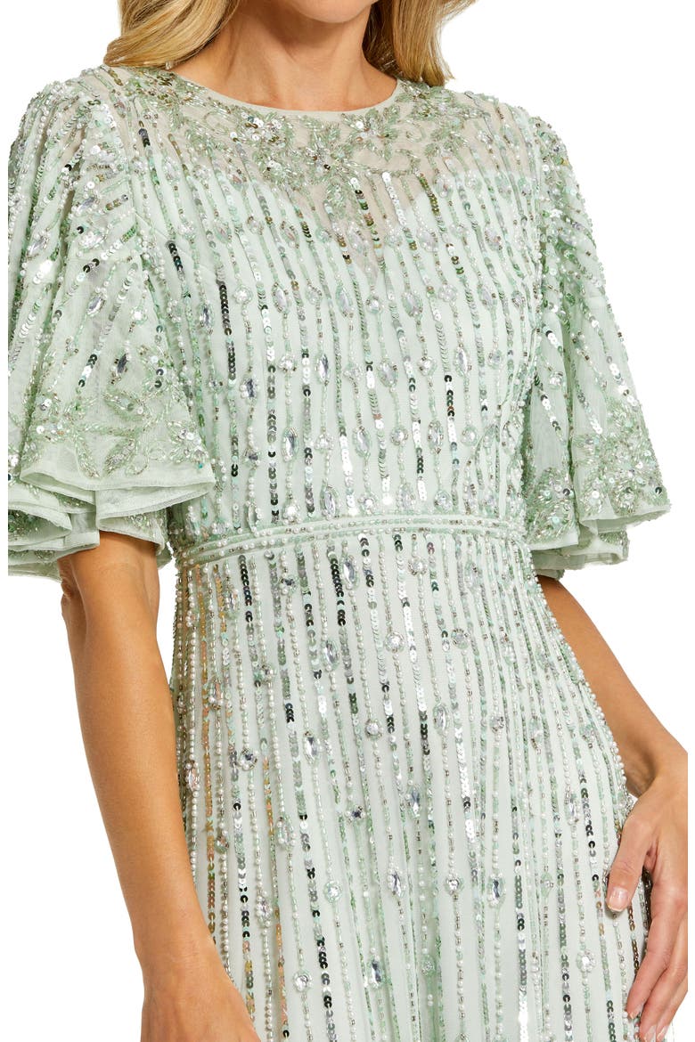 Embellished Flounce Sleeve Midi Dress, Alternate, color, SAGE