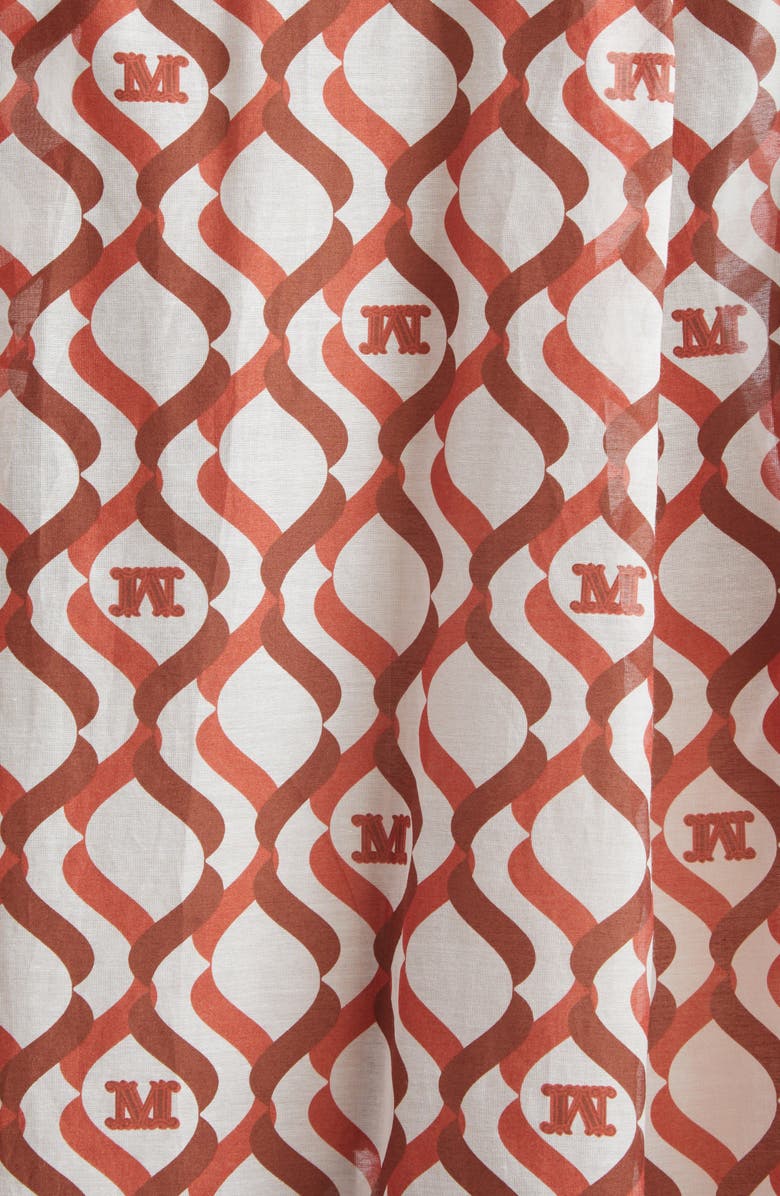 Max Mara Monogram Print Long Sleeve Cotton & Silk Voile Shirtdress, Alternate, color, White