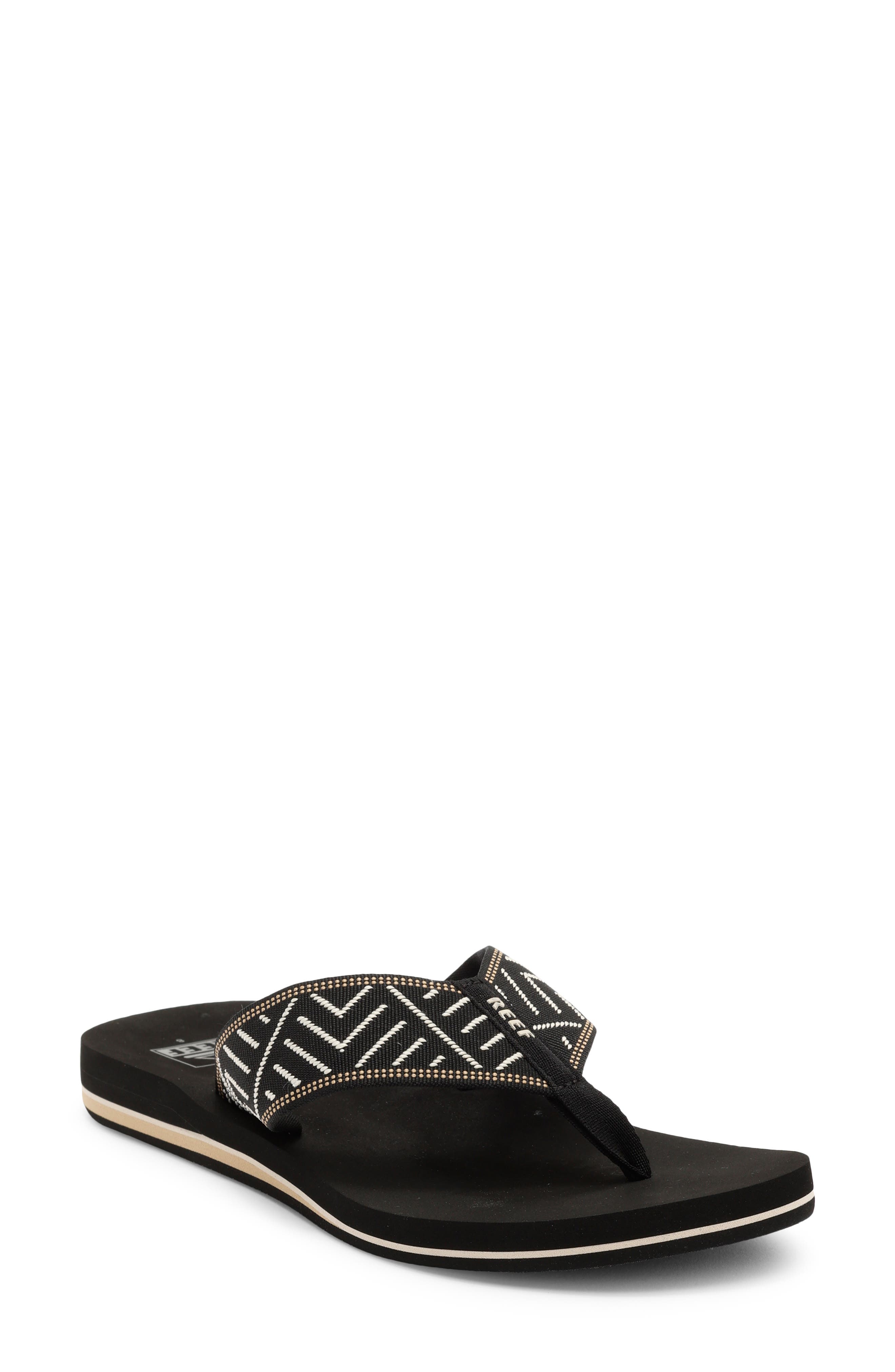 Reef Spring Woven Strap Flip Flop, Main, color, Black/Cream