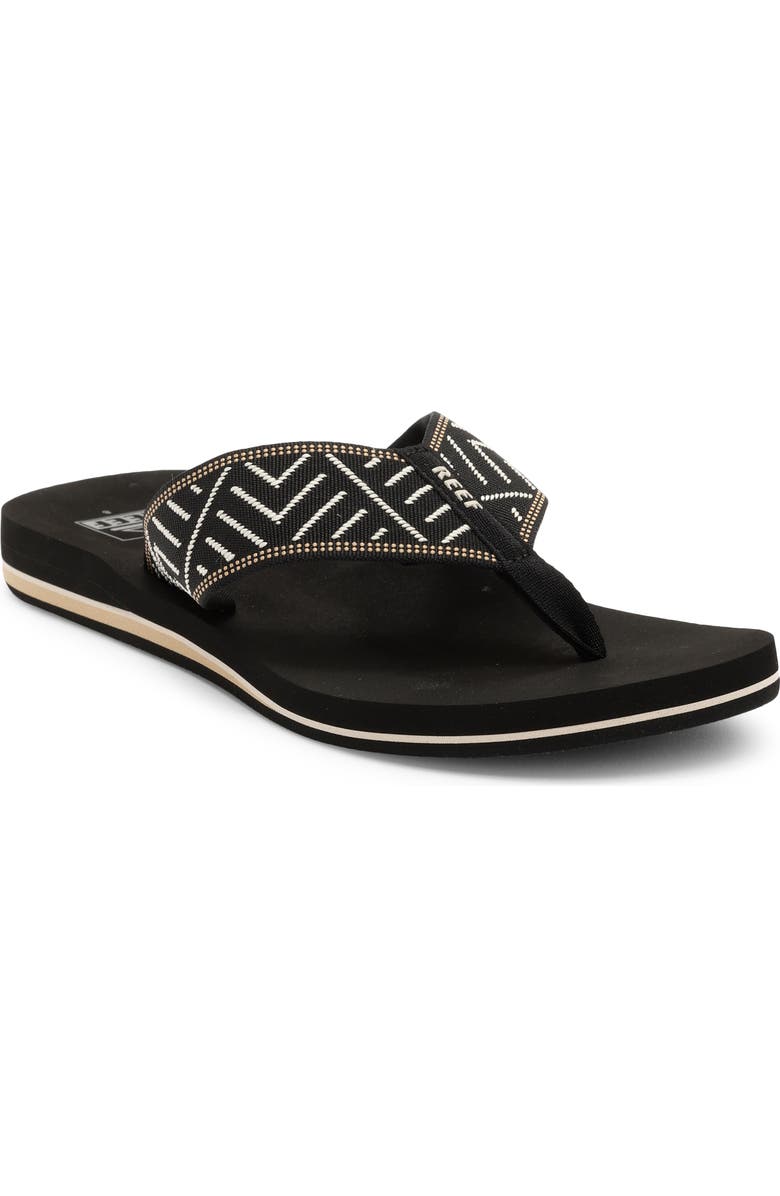 Reef Spring Woven Strap Flip Flop, Main, color, Black/Cream