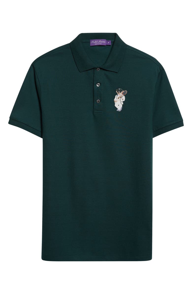 Ralph Lauren Purple Label Embroidered Polo Bear Cotton & Cashmere Piqué Polo, Alternate, color, Moss Agate