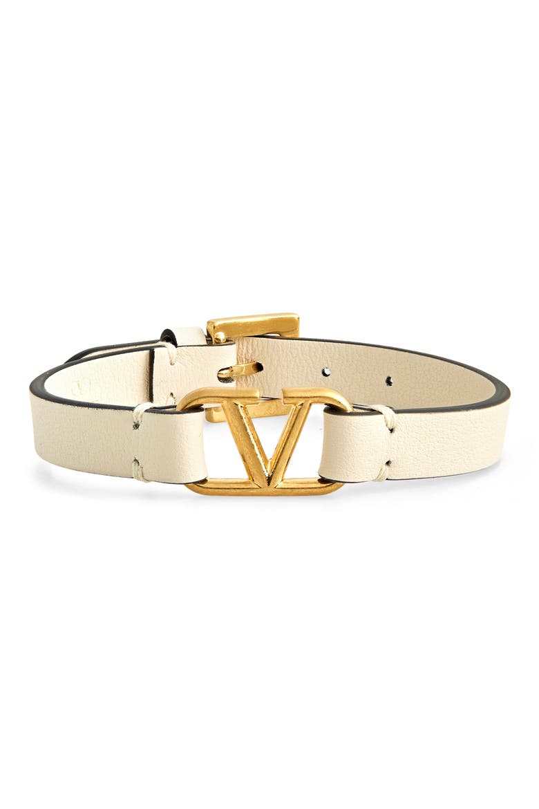 Valentino VLOGO Leather Bracelet, Main, color, LIGHT IVORY