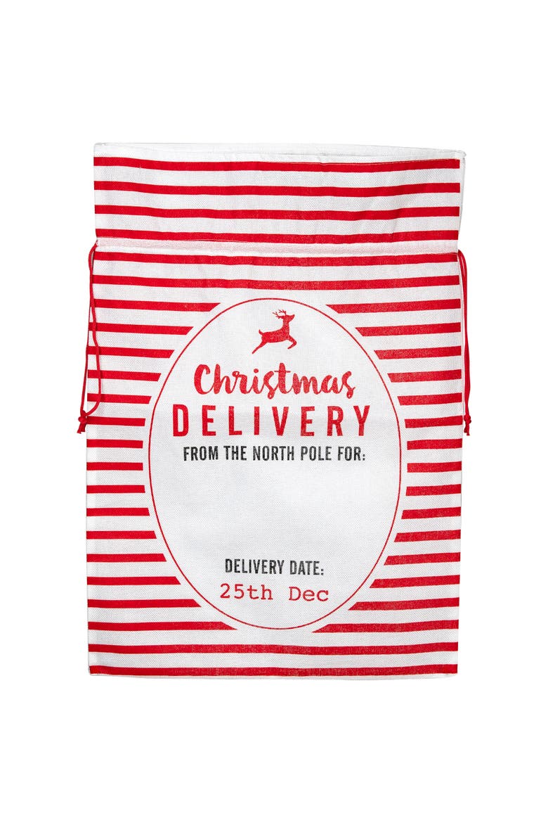 Striped Christmas Delivery Tied Gift Sack - 27.25" - White and Red, Main, color, White