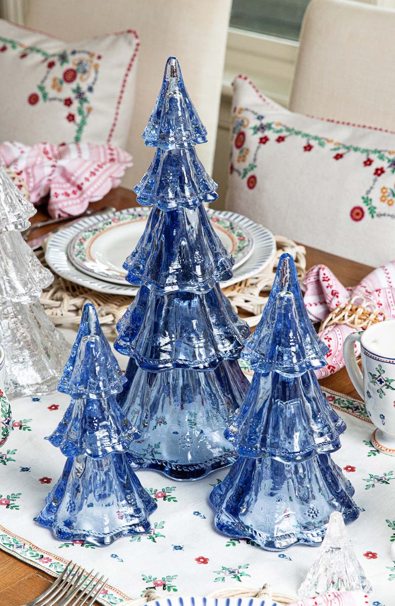 Juliska Berry & Thread Set of 3 Glass Decorative Trees, Alternate, color, Blue