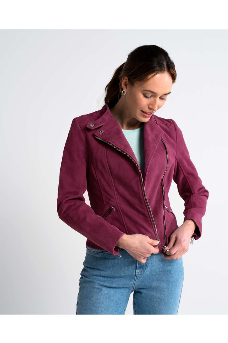 Hudson Suede Biker Jacket, Main, color, Bordeaux Blush