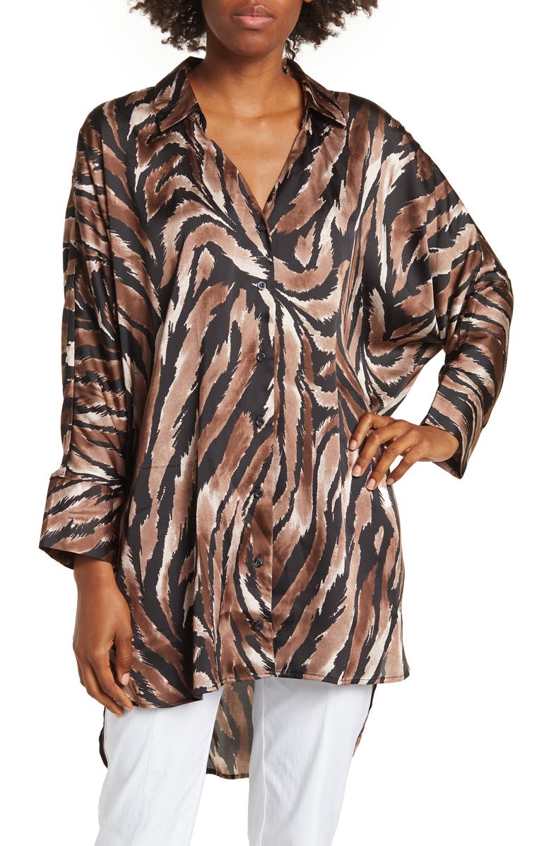 BY DESIGN Marissa Collared Poly Silk Tunic, Main, color, Urban Safari