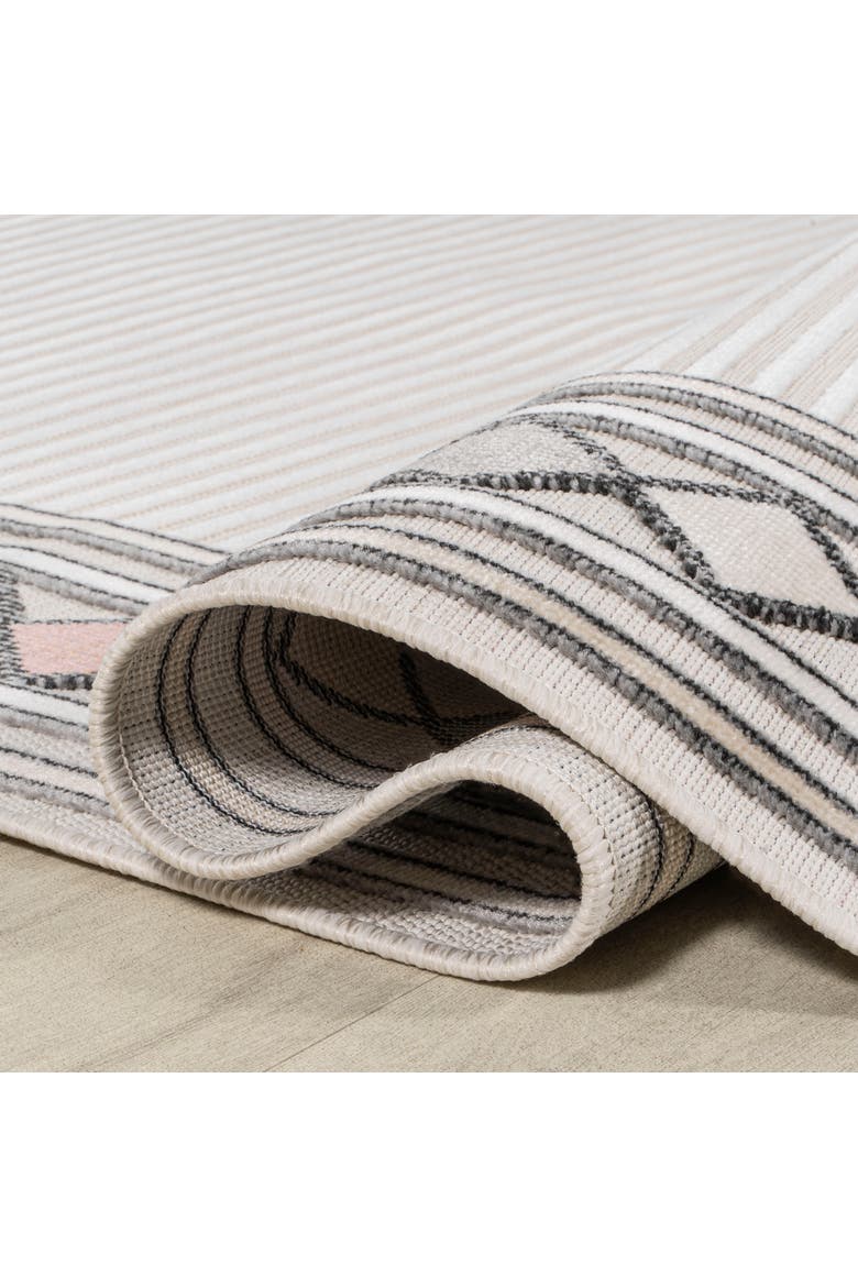 Sebastian High-Low Modern Diamond Border Indoor/Outdoor Area Rug, Alternate, color, Ivory/Beige