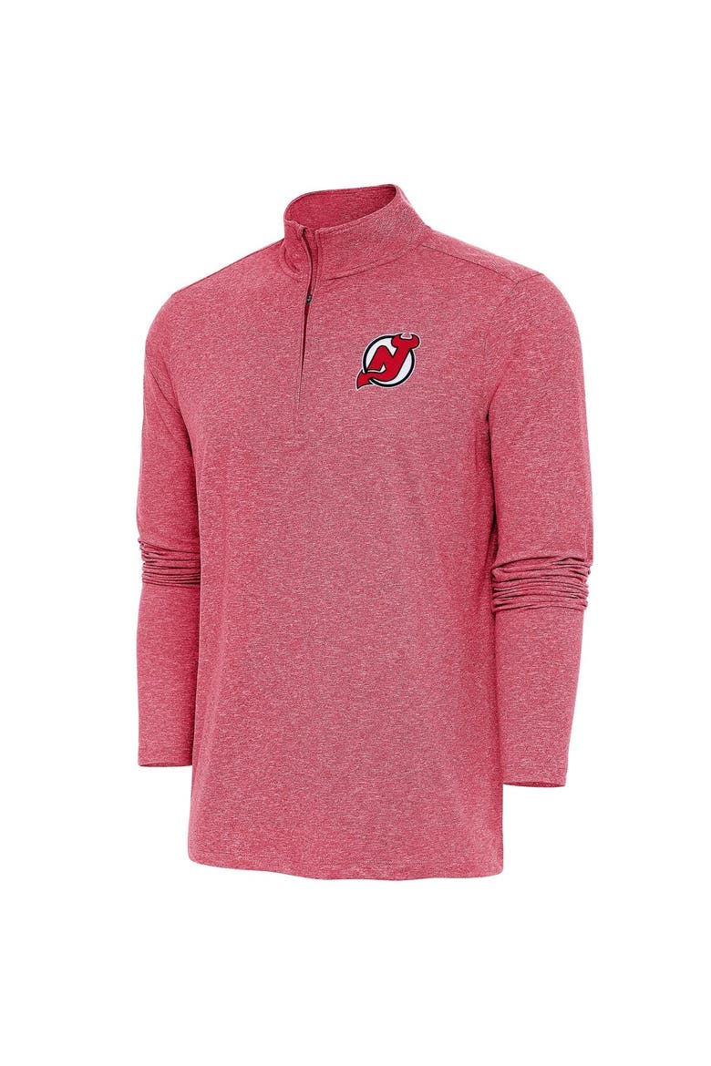 Men's Antigua  Heather Red New Jersey Devils Hunk Quarter-Zip Pullover Top, Main, color, Heather Red