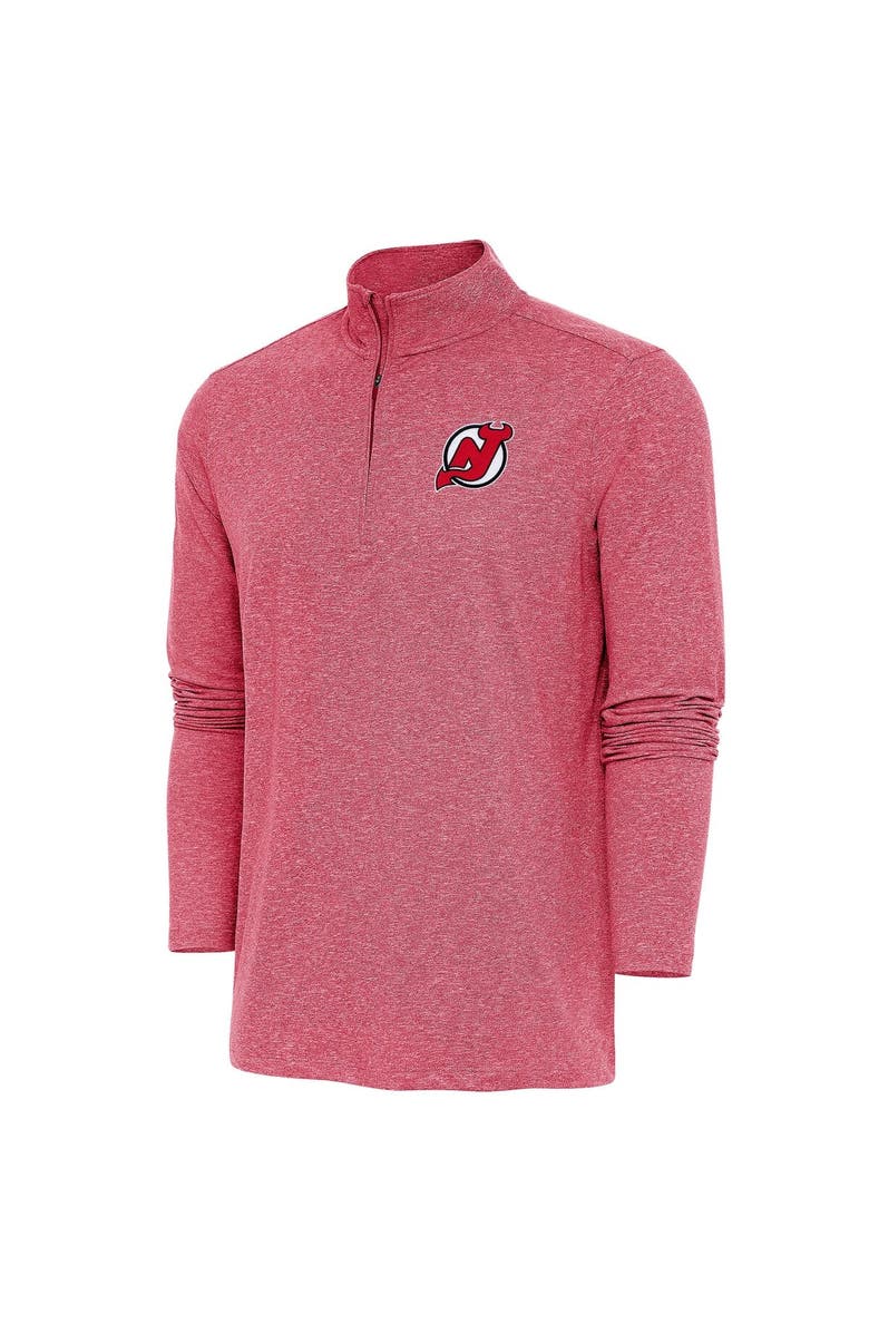 ANTIGUA Men's Antigua Heather Red New Jersey Devils Hunk Quarter-Zip Pullover Top, Main, color, Heather Red