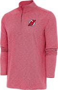 ANTIGUA Men's Antigua  Heather Red New Jersey Devils Hunk Quarter-Zip Pullover Top