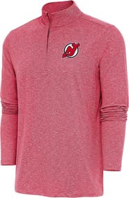 ANTIGUA Men's Antigua Heather Red New Jersey Devils Hunk Quarter-Zip Pullover Top