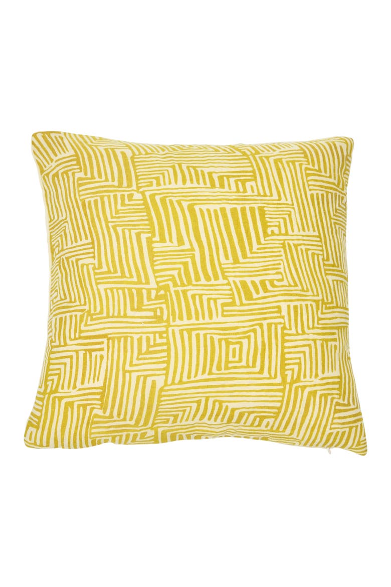 Cotton Pillow with Kuba Cloth Pattern, Main, color, Yellow