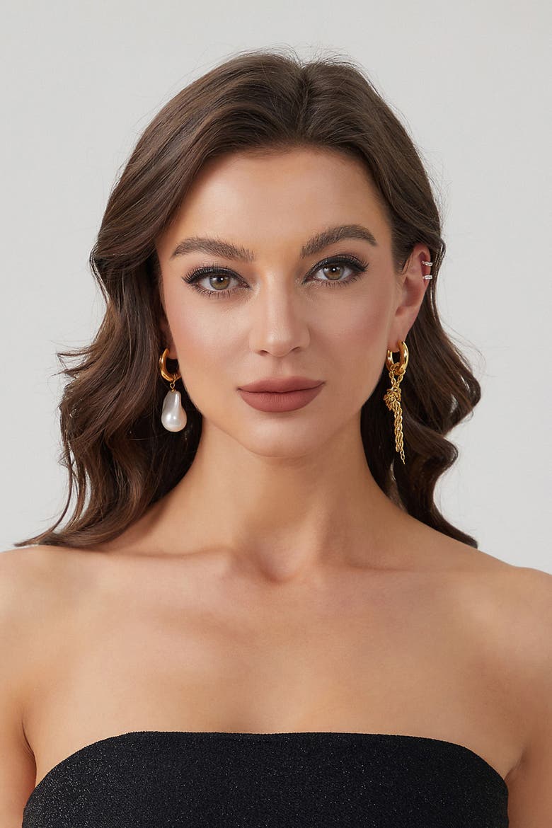 Unique Asymmetrical Rope Chain Baroque Pearl Drop Earrings, Alternate, color, Gold