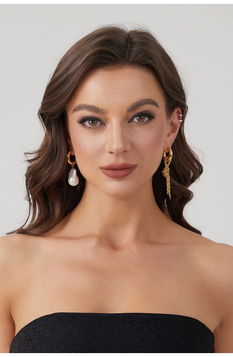Classicharms Unique Asymmetrical Rope Chain Baroque Pearl Drop Earrings, Alternate, color, Gold