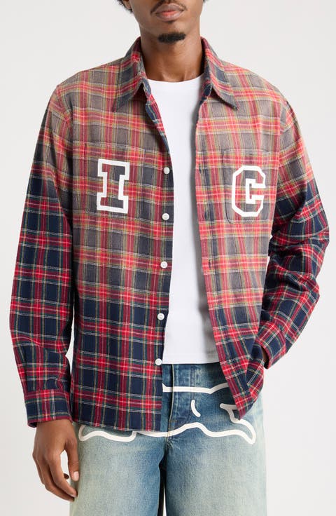 Grapefruit Plaid Cotton Graphic Button-Up Shirt
