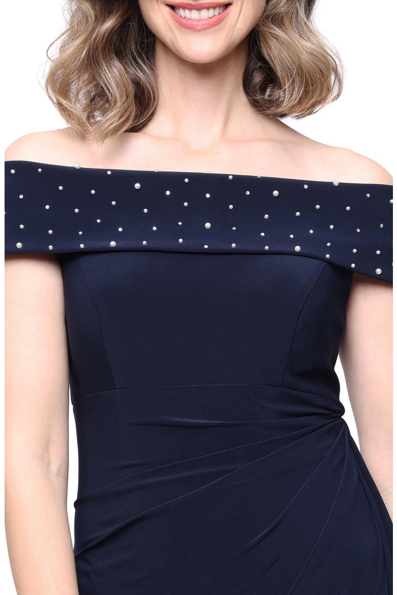 Beaded Off the Shoulder Jersey Gown, Alternate, color, NAVY