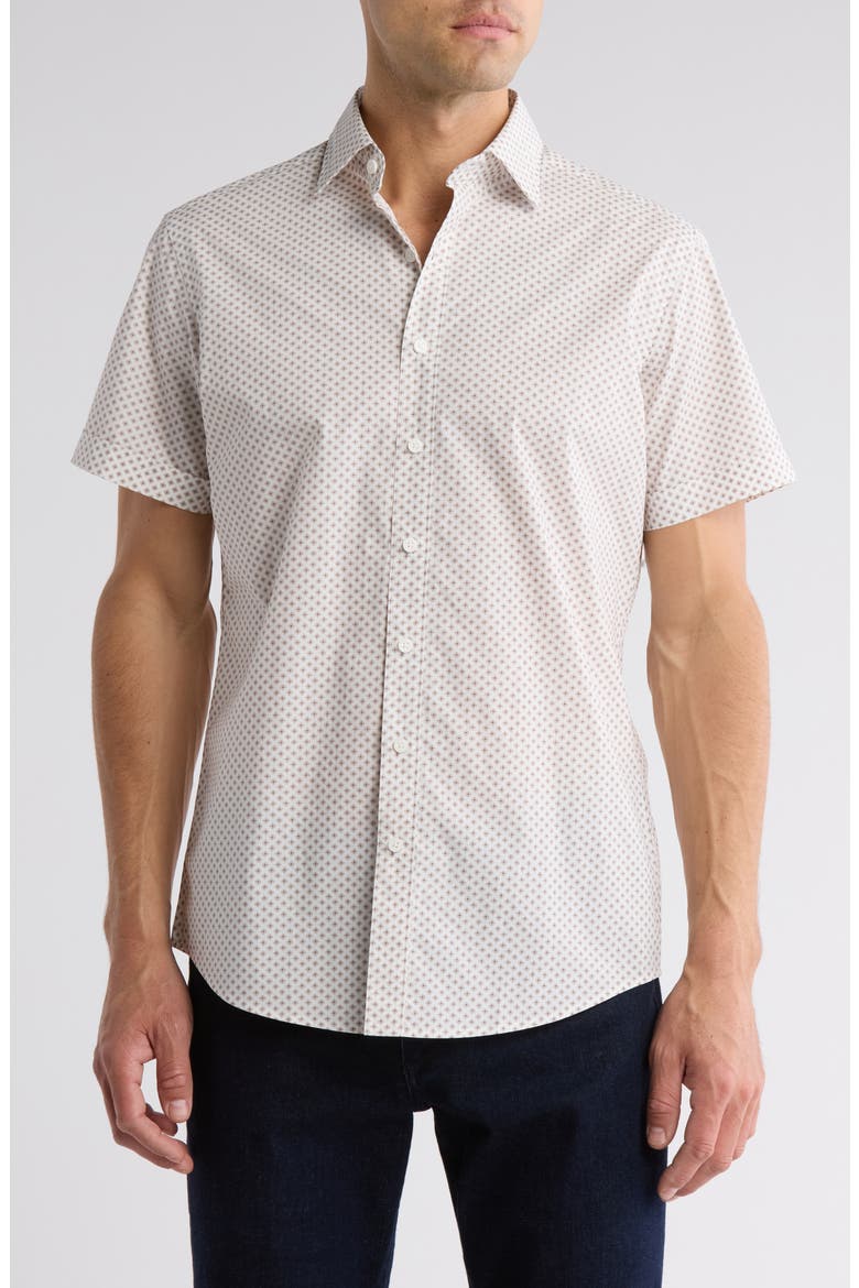 Berwick Forest Short Sleeve Cotton Button-Up Shirt, Main, color, FLAMINGO