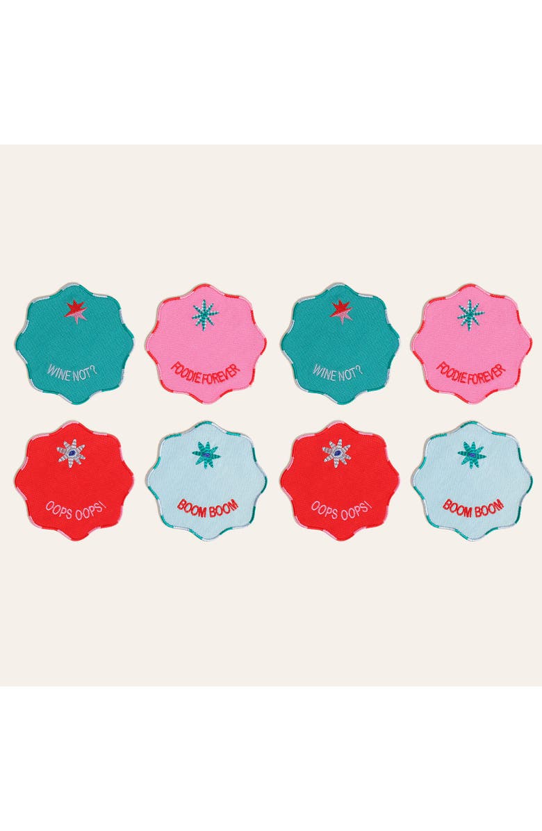 Zsa Zsa Zsu Nilufer 8 Pcs Digital Prtinted Embroidered 100% Cotton Coaster Set, Main, color, Pink