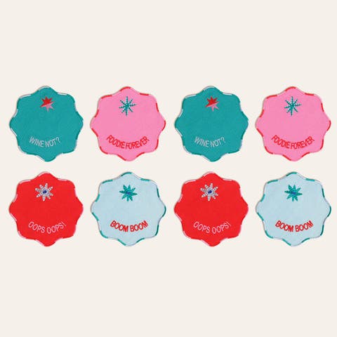 Nilufer 8 Pcs Digital Prtinted Embroidered 100% Cotton Coaster Set