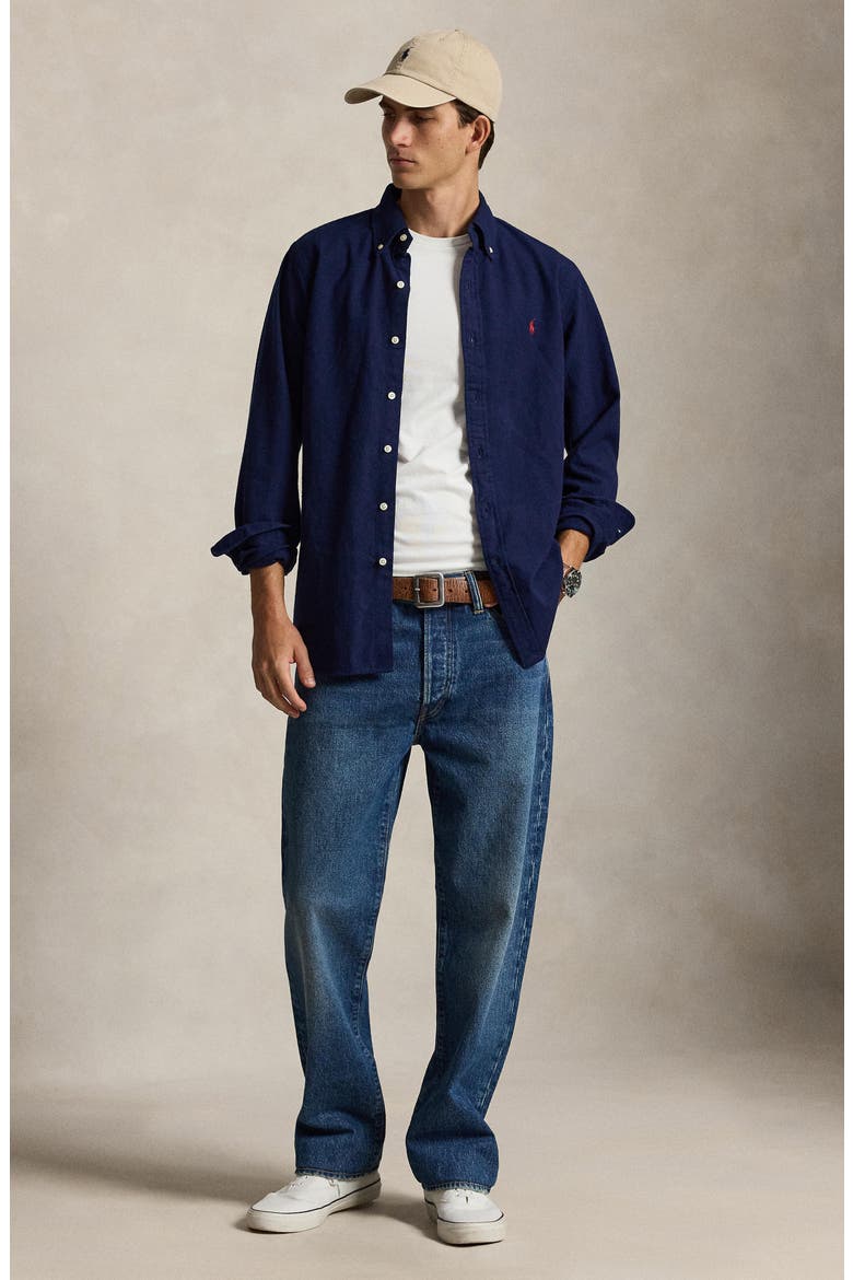 Classic Fit Brushed Cotton Flannel Button-Down Shirt, Alternate, color, NAVY
