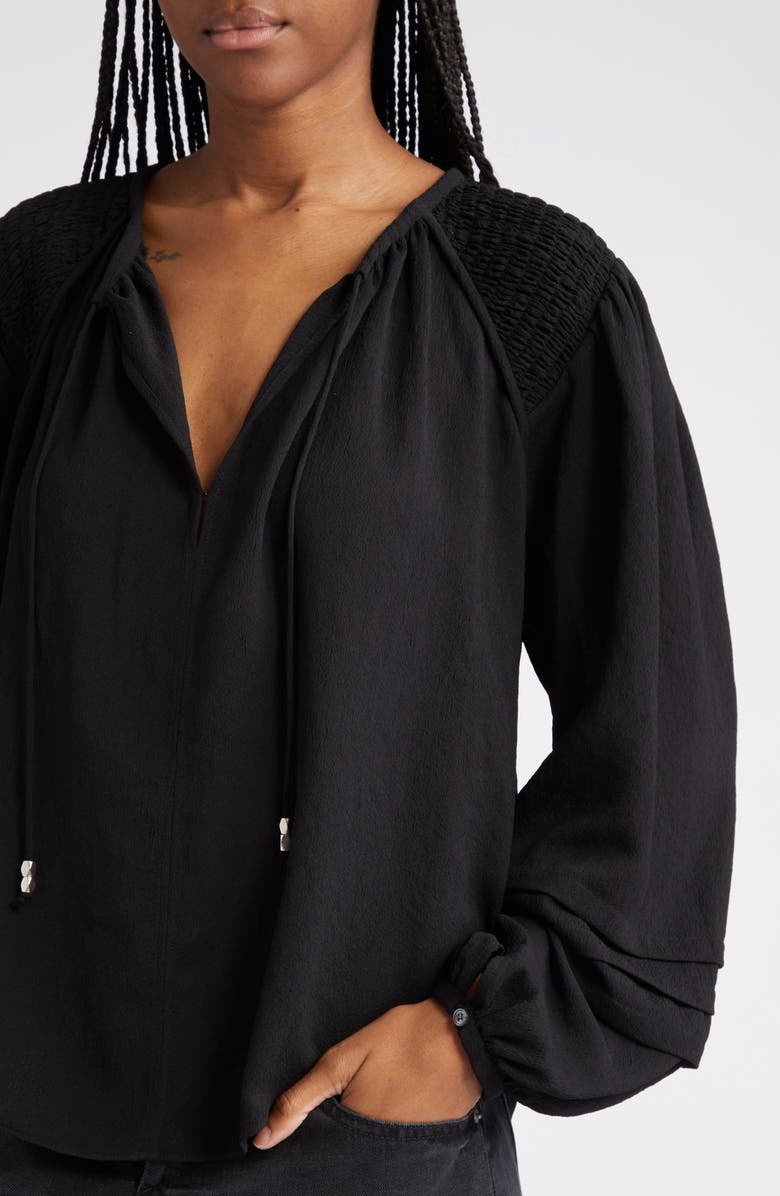 Isabel Marant Étoile Lamaya Smocked Shoulder Top, Alternate, color, Black