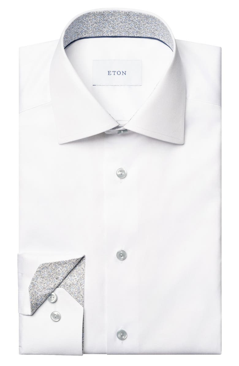 Eton Slim Fit Solid White Crease Resistant Cotton Twill Dress Shirt, Alternate, color, White