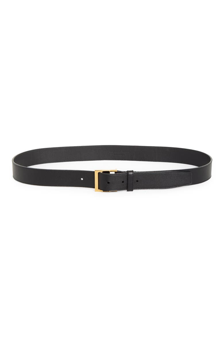 Cassandre Logo Leather Belt, Main, color, BLACK