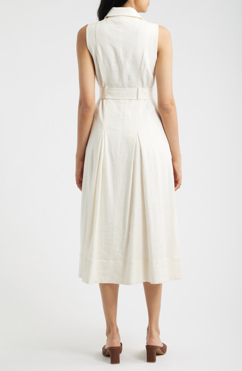Anne Klein Sleeveless Linen Blend Midi Dress, Alternate, color, White Dove