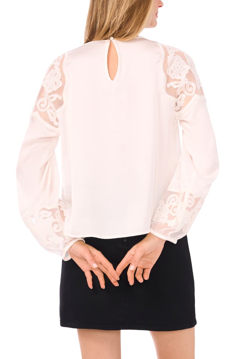 Vince Camuto Floral Embroidery Detail Top, Alternate, color, Rich Cream
