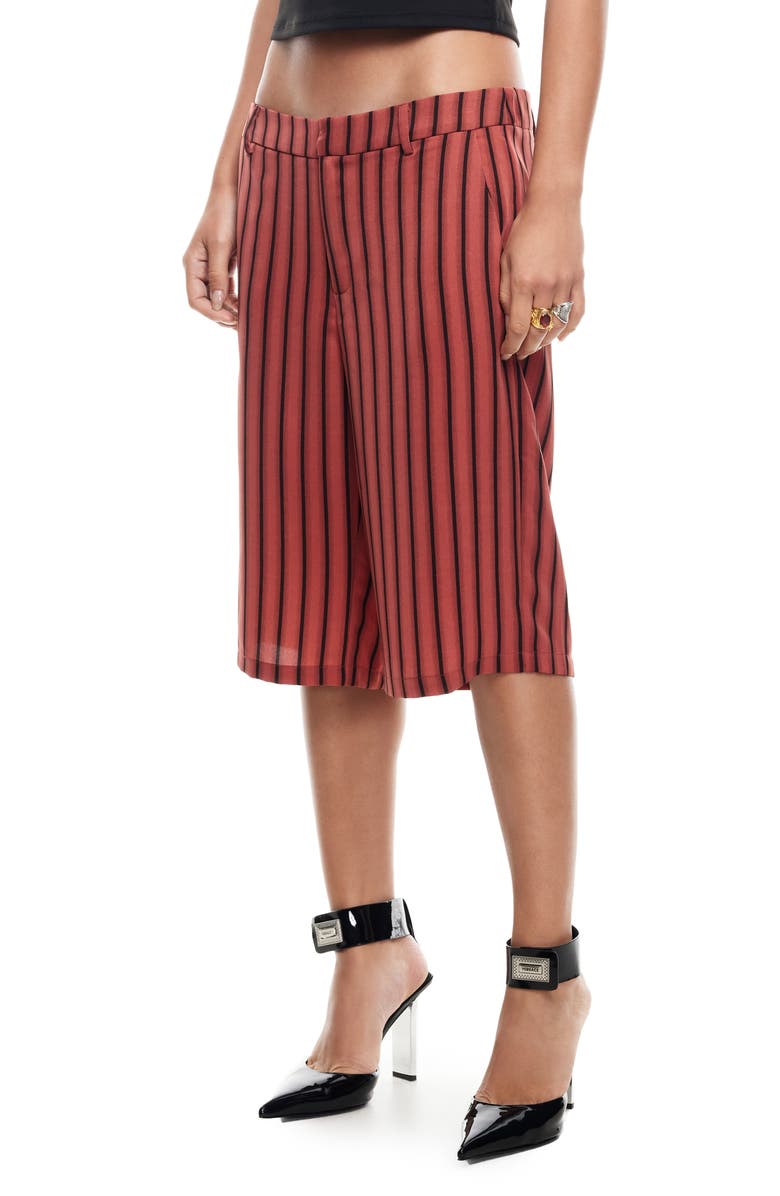 LIONESS Kurt Stripe Low Rise Bermuda Shorts, Alternate, color, Crimson Pinstripe